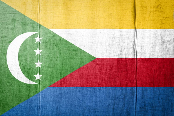 Государственный Флаг Коморских Островов Изображающий Цвета Краски Старом Текстильном Материале — стоковое фото