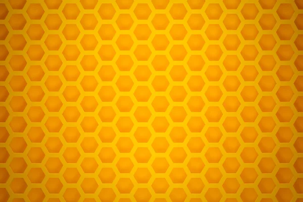 一个用于蜂蜜的黄色蜂窝单色蜂窝的3D示例 简单的几何六边形图案 马赛克背景 蜂窝概念 — 图库照片