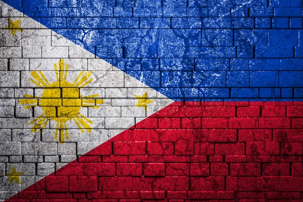 砖墙背景上的菲律宾国旗 民族自豪感的概念和国家的象征 石质背景上的国旗 — 图库照片