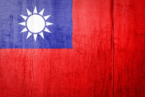 Flaga Narodowa Tajwanu Przedstawiająca Kolorach Farby Starych Tekstyliach Flaga Baner — Zdjęcie stockowe
