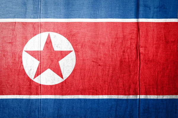 Nationale Vlag Van Noord Korea Afgebeeld Verf Kleuren Oude Textiel — Stockfoto