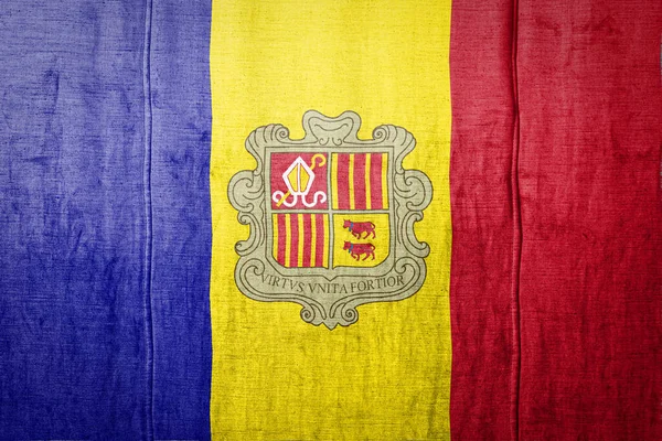 Nationell Flagga Andorra Föreställande Färg Färger Gammal Textil Flagga Banner — Stockfoto