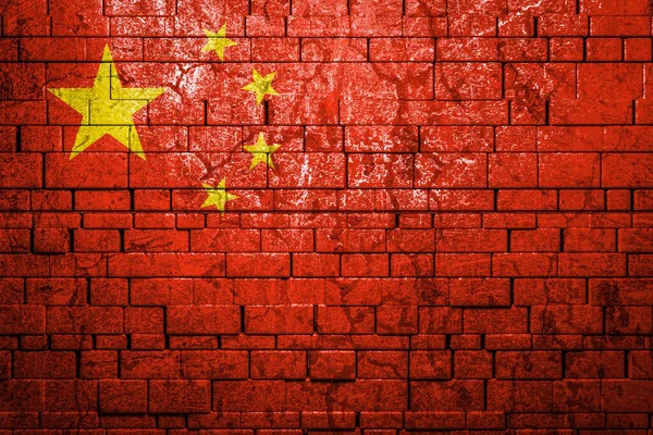 Bandeira Nacional China Fundo Parede Tijolo Conceito Orgulho Nacional Símbolo — Fotografia de Stock