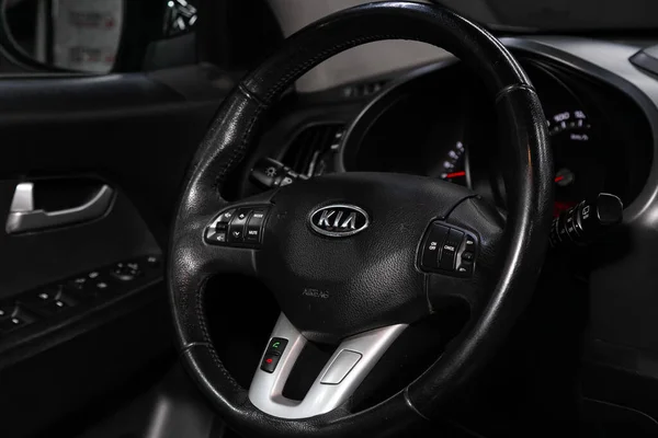 Novosibirsk Rússia Março 2020 Kia Sportage Carro Luxo Preto Interior — Fotografia de Stock