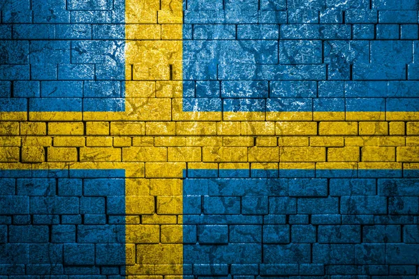 Nationale Vlag Van Zweden Bakstenen Muur Achtergrond Het Concept Van — Stockfoto