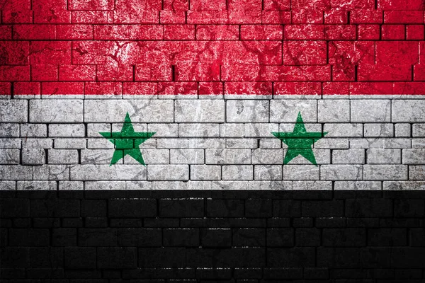 Nationale Vlag Van Syrië Bakstenen Muur Achtergrond Het Concept Van — Stockfoto