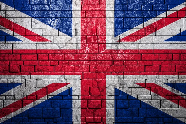Flaga Narodowa Wielkiej Brytanii Tle Muru Murowanego Koncepcja Dumy Narodowej — Zdjęcie stockowe