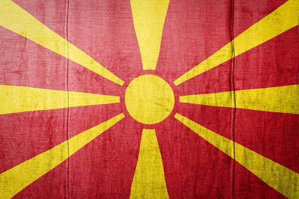 Bandeira Nacional Macedônia Retratando Cores Tinta Têxteis Antigos Bandeira Banner — Fotografia de Stock