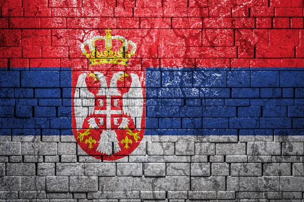 Bandiera Nazionale Della Serbia Sfondo Muro Mattoni Concetto Orgoglio Nazionale — Foto Stock