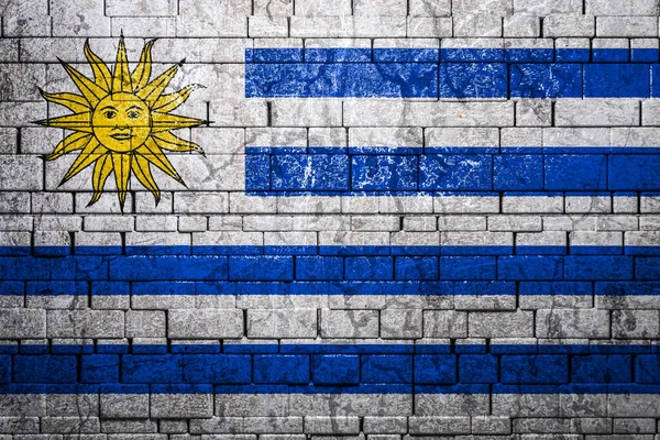 Bandera Nacional Uruguay Sobre Fondo Muro Ladrillo Concepto Orgullo Nacional — Foto de Stock