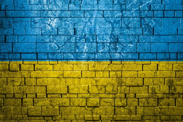 Національний Прапор України Цегляній Стіні Концепція Національної Гордості Символу Країни — стокове фото