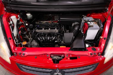 Novosibirsk/ Russia  June 03, 2020: Mitsubishi Colt, Close up of a clean motor block. Internal combustion engine, car parts, deteyling clipart