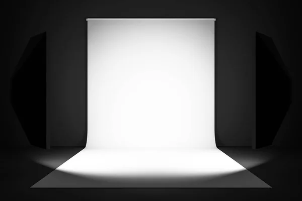 Rendering Photostudio Con Attrezzatura Studio Sfondo Bianco Fotografia Flash Studio — Foto Stock