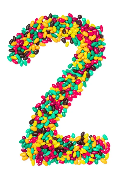 Numeri Arabi Cioccolatini Rotondi Multicolori Uno Sfondo Bianco Isolato Modello — Foto Stock