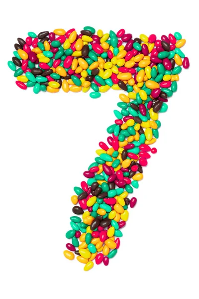 Арабская Цифра Разноцветного Круглого Шоколада Белом Изолированном Фоне Пищевой Узор — стоковое фото