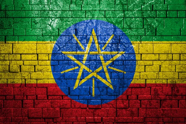 Bandera Nacional Etiopía Fondo Pared Ladrillo Concepto Orgullo Nacional Símbolo — Foto de Stock