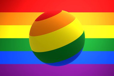 Benzer bir gökkuşağı renginde LGBT topluluk bayrağının üç boyutlu bir çizimi. LGBT topluluğunun başlangıcı, gurur. Gökkuşağı gurur bayrağında lezbiyen, eşcinsel, biseksüel ve transseksüel  