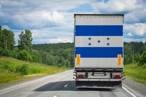 Camión Con Bandera Nacional Honduras Representada Puerta Trasera Lleva Mercancías — Foto de Stock