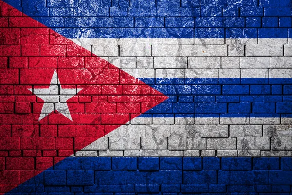 Bandera Nacional Cuba Sobre Fondo Muro Ladrillo Concepto Orgullo Nacional — Foto de Stock