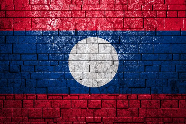 Nationalflagge Von Laos Auf Backsteinmauerhintergrund Das Konzept Des Nationalstolzes Und — Stockfoto