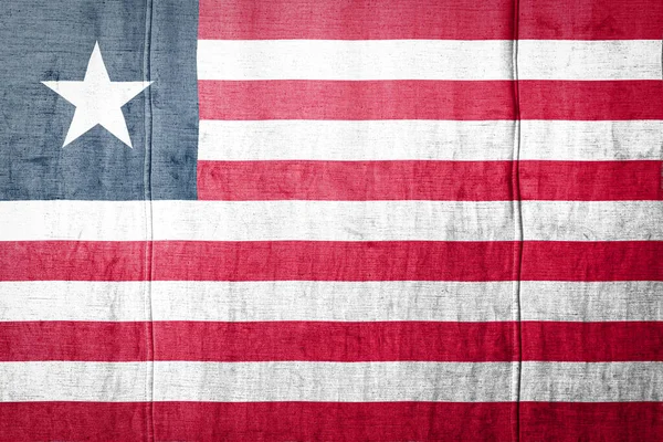 Národní Vlajka Libérie Zobrazující Barvy Staré Látce Příznak Banner Textuře — Stock fotografie