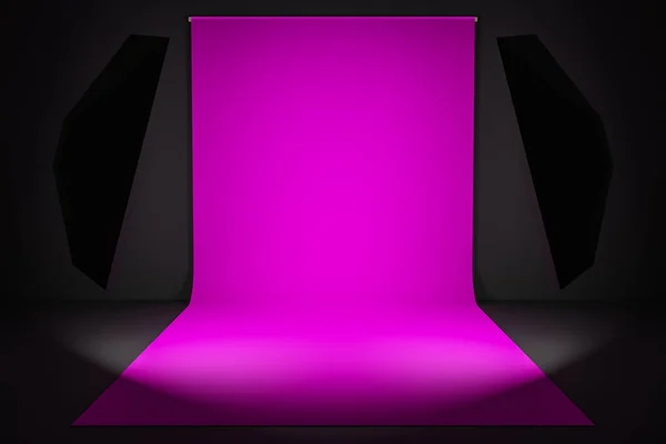 Representación Photostudio Con Equipo Estudio Fondo Rosa Para Fotografía Flashes — Foto de Stock