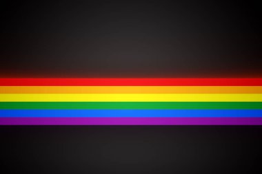 Siyah arka planda üç boyutlu çizgili LGBT topluluk bayrağı. LGBT topluluğu kavramı, gurur.. 