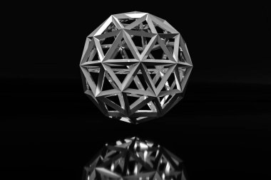 Geometrik bir taşın numunesi. Bir sürü yüzü olan bir balo. Tasarımınız için mücevher taşlarının dokusu. Metal küreden çıkan rastgele desenler..