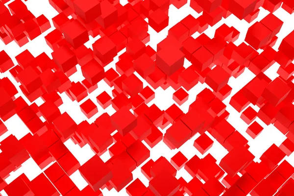 3D illustration background, texture of a large number of doves geometric shapes of different sizes and shapes. Red tetris shapes with motion effect. Pixel background