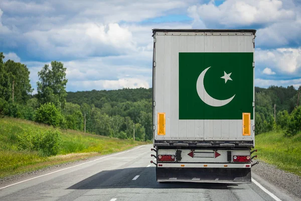 Caminhão Com Bandeira Nacional Paquistão Representado Porta Das Traseiras Transporta — Fotografia de Stock