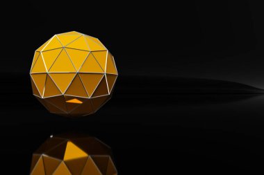 Geometrik bir taşın numunesi. Bir sürü yüzü olan sarı bir top. Tasarımınız için mücevher taşlarının dokusu. Metal küreden çıkan rastgele desenler..