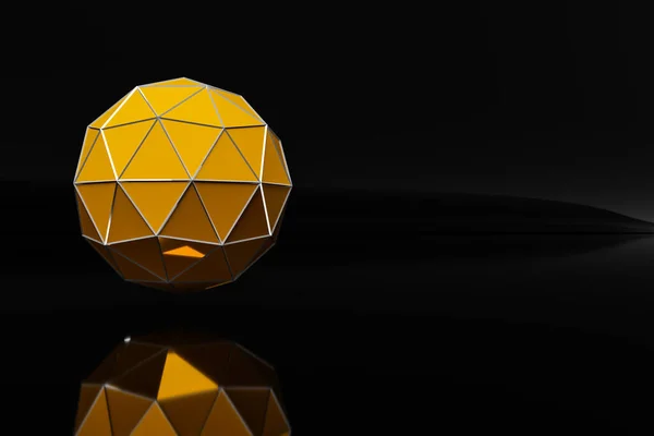 A sample of a gem-like geometric ball. A yellow ball with many faces. Texture of jewelry stones for your design.Random patterns extruded from the metal sphere shape.