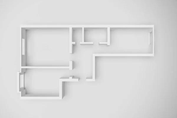 Interiér Vykreslení Prázdného Papírového Modelu Bytového Domu Dvěma Ložnicemi Velkým — Stock fotografie