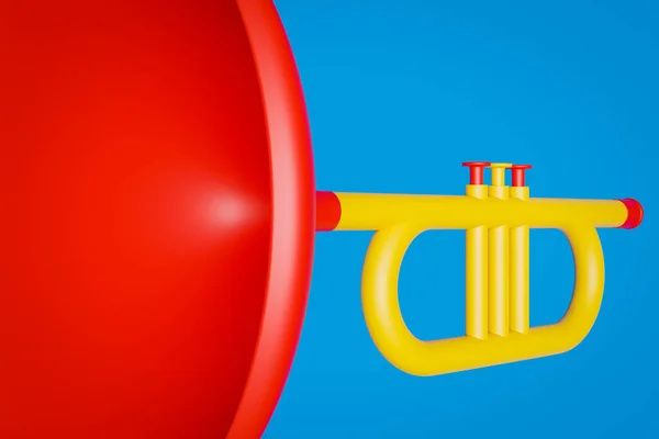 Illustration Trumpet Musical Instrument Yellow Red Color Cartoon Style Blue — Stock Photo, Image