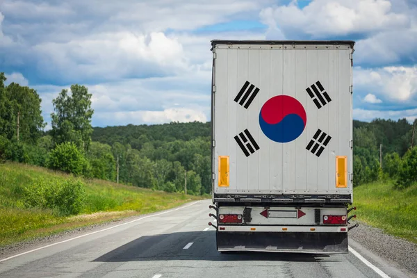 Camión Con Bandera Nacional Corea Del Sur Representada Puerta Trasera — Foto de Stock