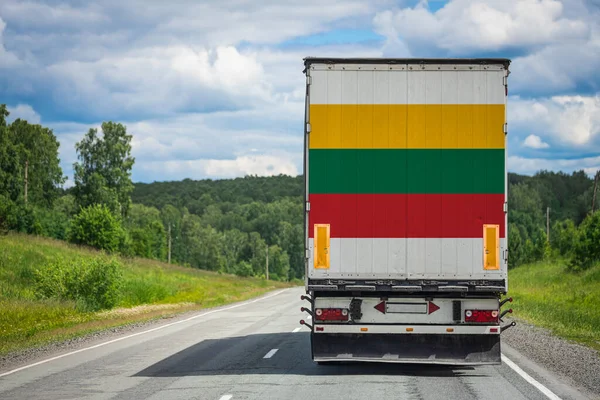 Caminhão Com Bandeira Nacional Lituânia Representado Porta Das Traseiras Transporta — Fotografia de Stock