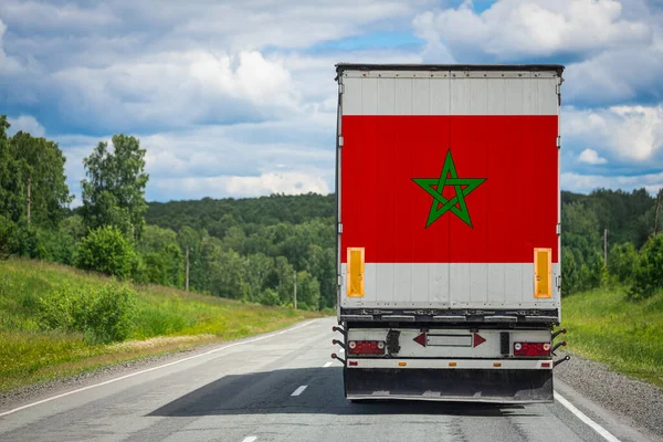 Camión Con Bandera Nacional Marruecos Representada Puerta Trasera Lleva Mercancías — Foto de Stock