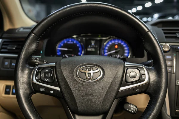 Novosibirsk Russia June 2020 Toyota Camry Luxury Car Interior Steering — Stock Photo, Image
