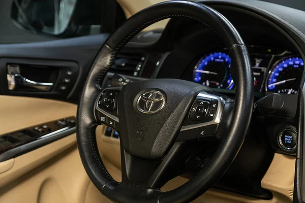 Novosibirsk Russia 2020 Toyota Camry Prestige Car Interior Dashboard Steering — 스톡 사진
