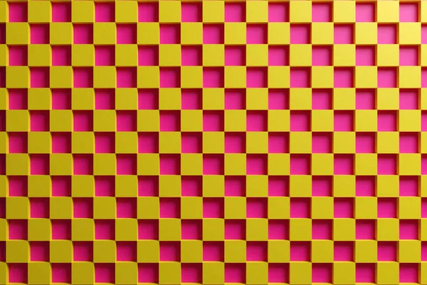 Ilustração Vermelho Amarelo Quadriculado Padrão Geométrico Pirâmides Tabuleiro Xadrez Incomum — Fotografia de Stock