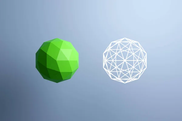 Иллюстрация Зеленого Шара Состоящего Большого Количества Многоугольников Рядом Прозрачной Формой — стоковое фото
