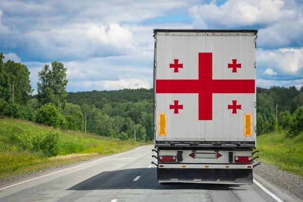Caminhão Com Bandeira Nacional Geórgia Representado Porta Das Traseiras Transporta — Fotografia de Stock