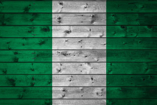 Bandera Nacional Nigeria Está Pintada Campamento Tablas Uniformes Clavadas Con — Foto de Stock
