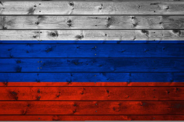 Rysslands Nationella Flagga Målad Ett Läger Med Jämna Tavlor Spikade — Stockfoto