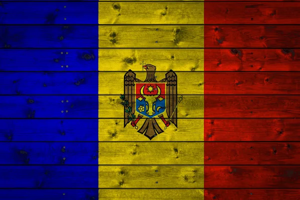Moldova Nemzeti Zászlaját Szögekkel Szegezett Egyenletes Deszkákból Álló Táborra Festik — Stock Fotó
