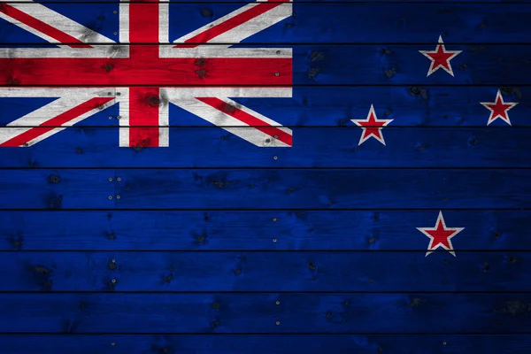 Bandera Nacional Nueva Zelanda Está Pintada Campo Tablas Uniformes Clavadas — Foto de Stock