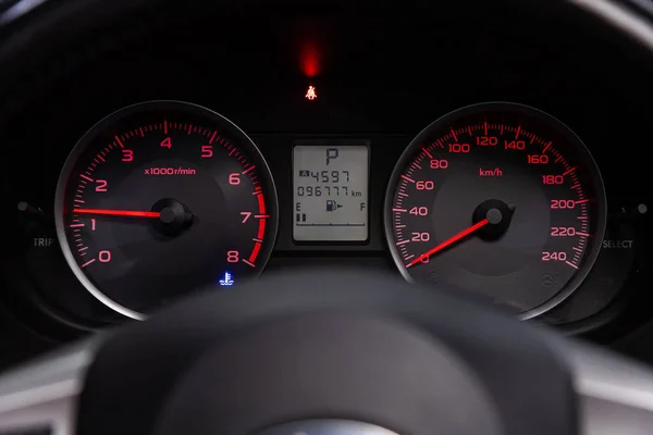 Novosibirsk Rusia Junio 2020 Subaru Forester Dashboard Closeup Visible Speedometer —  Fotos de Stock