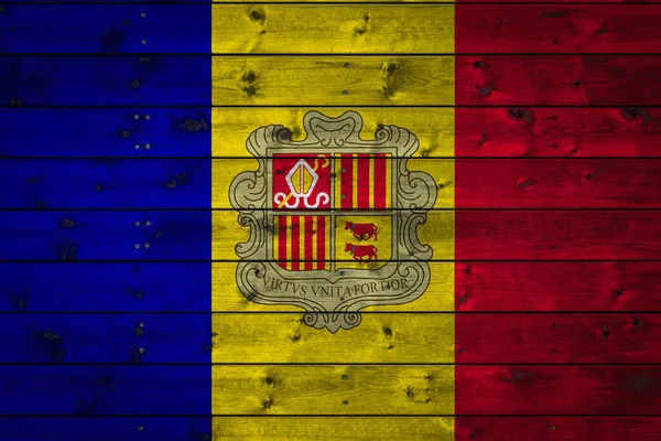 Andorra Nemzeti Zászlaját Szögekkel Szegezett Deszkákból Álló Táborra Festették Ország — Stock Fotó