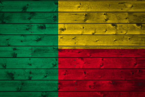 Flaga Narodowa Benin Namalowany Biwak Równy Tablica Przybity Gwóźdź Symbolem — Zdjęcie stockowe