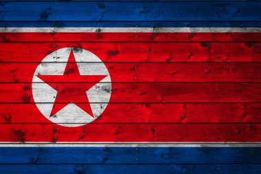 Kuzey Kore 'nin ulusal bayrağı çiviyle çivilenmiş tahtalardan oluşan bir kampa boyanmıştır. Ülkenin sembolü..
